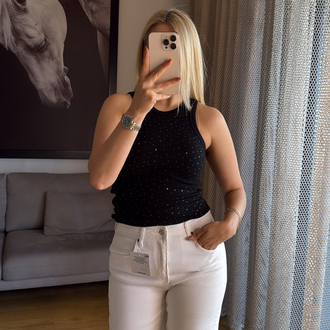 Siyah taşlı bluz