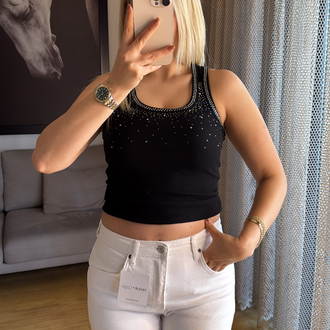Siyah taşlı bluz