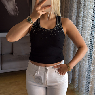 Siyah taşlı bluz