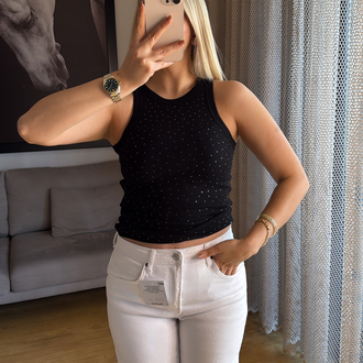 Siyah taşlı bluz