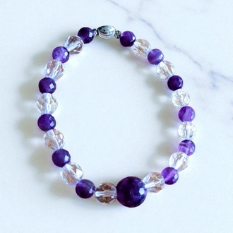Faset Kesim A Kalite Amethyst & Crystal Quartz  Bileklik 