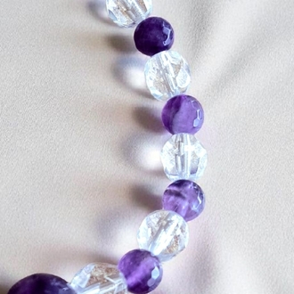 Faset Kesim A Kalite Amethyst & Crystal Quartz  Bileklik 