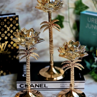 GOLD PALMİYE 3 LÜ ŞAMDAN MUMLUK
