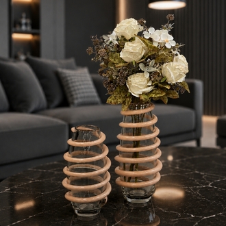 2 Lİ HANDMADE SARMAL DETAYLI ARAJMAN ÇİÇEKLİ VAZO SETİ