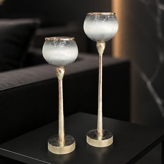 CREMECCO İTHAL 2 Lİ GÜMÜŞ DÖKÜM CAM ŞAMDAN