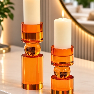 2 Lİ KRİSTAL CAM TURUNCU MUMLUK