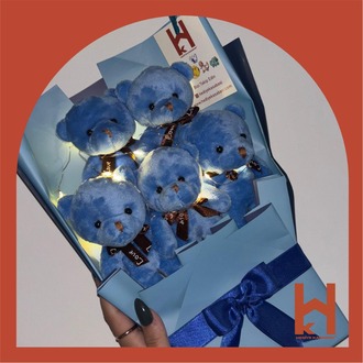 PELUŞ AYICIKLI LED IŞIKLI BUKET ( MAVİ ) - SEVGİLİYE KALICI HEDİYE