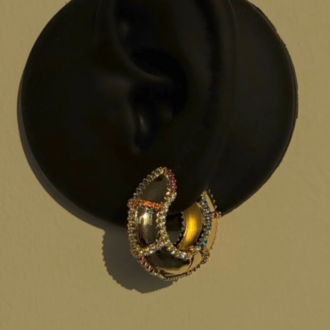 RENKLİ TAŞLI GOLD HALKA KÜPE