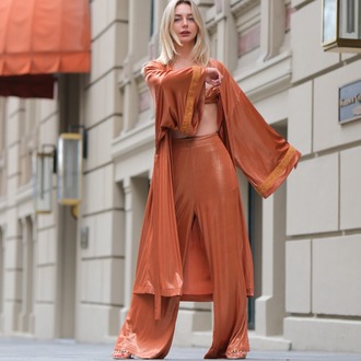 Asetat Kumaş Kimono ve Bikini Takımı