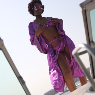 Asetat Kumaş Kimono ve Bikini Takımı