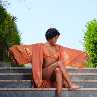 Asetat Kumaş Kimono ve Bikini Takımı