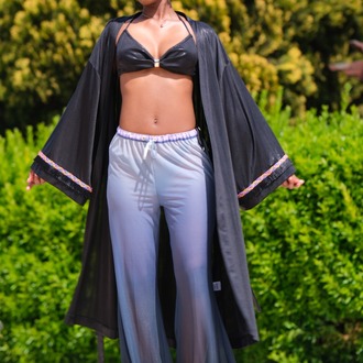 Asetat Kumaş Kimono ve Bikini Takımı