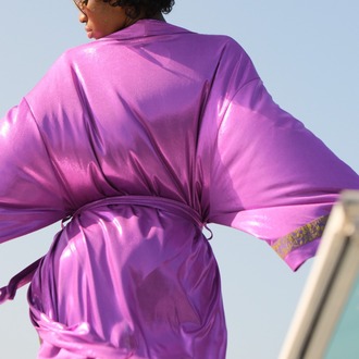 Asetat Kumaş Kimono ve Bikini Takımı