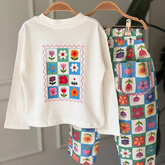 Çiçekli Gabardin Pantolonlu Takım
