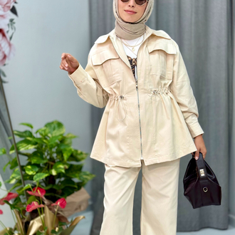 Gabardin Krem Alt Üst Takım