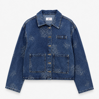 Çiçek Nakışlı Denim Ceket