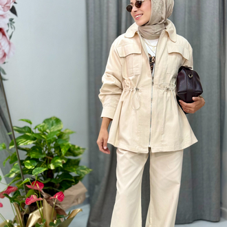 Gabardin Krem Alt Üst Takım