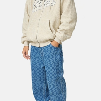 Karl Kani VARSITY TEDDY KREM FERMUARLI KAPŞONLU SWEATSHIRT ORİJİNAL