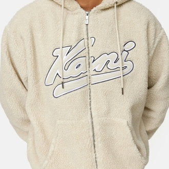 Karl Kani VARSITY TEDDY KREM FERMUARLI KAPŞONLU SWEATSHIRT ORİJİNAL