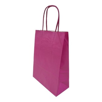  Kağıt Poşet Düz Burgu Saplı Kâğıt Torba (18x8x24 Cm ) (25 Adet) Kağıt Çanta Pembe Renk