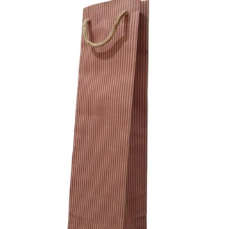  İp Sapli Torba Kırmızı Ince Çizgili 10x38 Cm Şişe Çantası Hediyelik Çanta 25 Li Paket