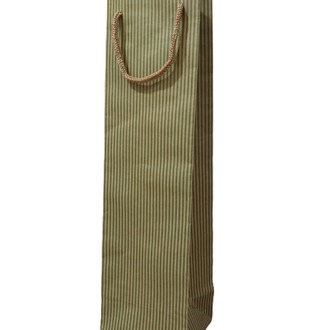 İp Saplı Torba Yeşil Ince Çizgili 10x38 Cm Şişe Çantası Hediyelik Çanta 25 Li Paket