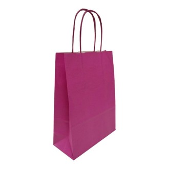  Kağıt Poşet Düz Burgu Saplı Kâğıt Torba (18x8x24 Cm ) (25 Adet) Kağıt Çanta Pembe Renk