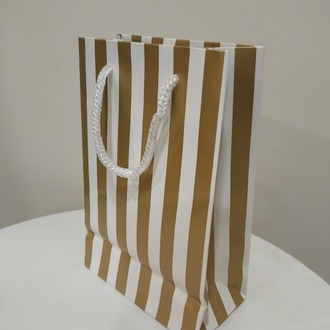 İP SAPLI TORBA BEYAZ KRAFT GOLD KALIN ÇİZGİLİ 11X17 CM ( 25 Lİ PAKET )