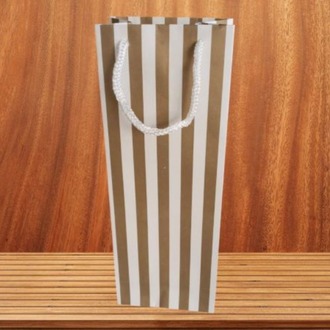 İp Saplı Torba Beyaz Kraft Gold Kalın Çizgili 10x27x4 Cm ( 25 Li Paket )