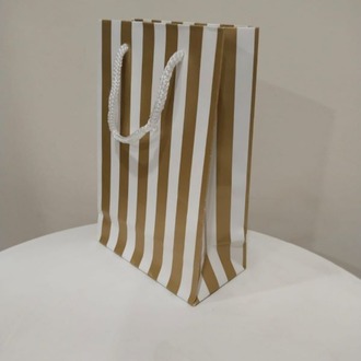 İP SAPLI TORBA BEYAZ KRAFT GOLD KALIN ÇİZGİLİ 11X17 CM ( 25 Lİ PAKET )
