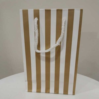 İP SAPLI TORBA BEYAZ KRAFT GOLD KALIN ÇİZGİLİ 11X17 CM ( 25 Lİ PAKET )
