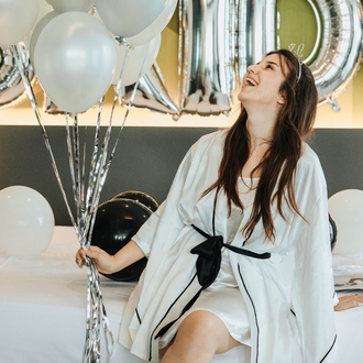 Kimono Siyah Biyeli Sabahlık | 90 cm