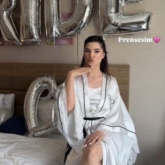 Kimono Kol Biyeli Dantelli Sabahlık | 120 cm