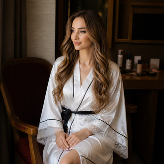 Kimono Biyeli Dantelli Sabahlık | 90 cm