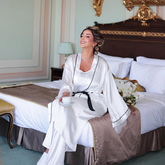 Kimono Biyeli Dantelli Sabahlık Takım | 120 cm