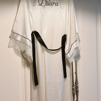 Kimono Kol Biyeli Dantelli Sabahlık | 120 cm