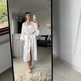 Uzun Kimono Biyeli Sabahlık | 120 cm