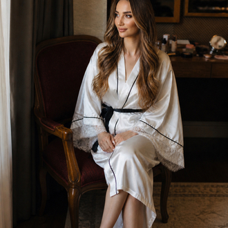Kimono Kol Biyeli Dantelli Sabahlık | 120 cm