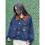 Kadife yaka detay denim ceket 