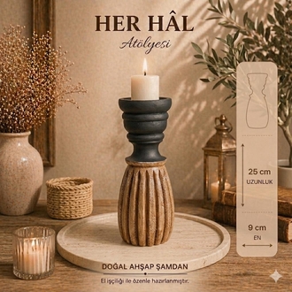 Noir 01 / 2'li Ahşap eskitme Şamdan/ Dekoratif obje