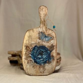 Blue Rose Desenli Dekoratif Sunum Tahtası