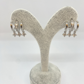 3lü görünümlü Taşlı Silver Küpe