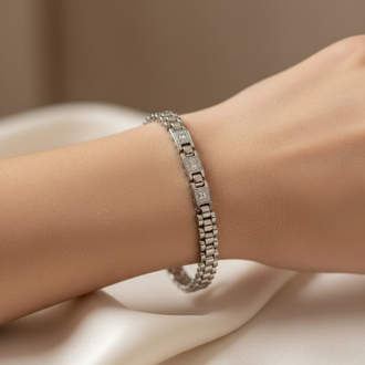 Stainless Steel Saat Korsonlu Zirkon Taşlı Bileklik