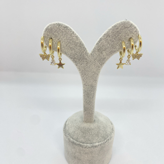 3’lü Yıldız,Kelebek,Taşlı Küpe Gold