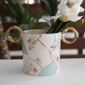 El Yapımı Vazo 24k Gold detaylı 