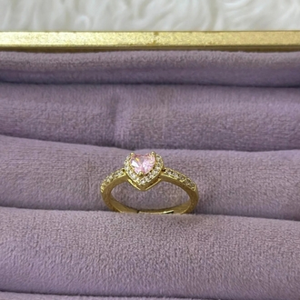 Gold Kalpli Pembe Taşlı Yüzük