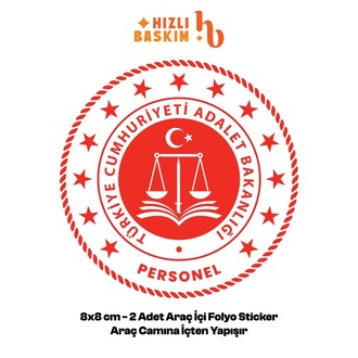 Adalet Bakanlığı-Personel Logo 8x8 cm 2 Adet | Araç Ön Cam Sticker Cama İçten Yapışır