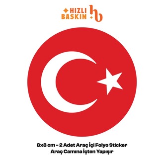 Türk Bayrağı Logo 8x8 cm 2 Adet | Araç Ön Cam Sticker Cama İçten Yapışır