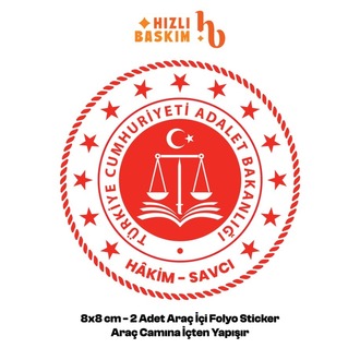 Adalet Bakanlığı-Hakim/Savcı Logo 8x8 cm 2 Adet | Araç Ön Cam Sticker Cama İçten Yapışır