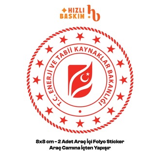 Enerji ve Tabii Kaynaklar Logo 8x8 cm 2 Adet | Araç Ön Cam Sticker Cama İçten Yapışır
